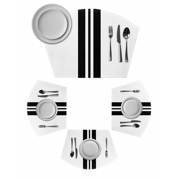 Black Stripe Round Table Placemats Set of 6 Wedge Placemats, Abstract Modern Art Vertical Striped Place Mats for Dining Table Set Washable Mats Kitchen Decor for Indoor Outdoor Wipe Clean