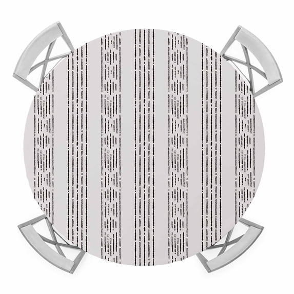 Black Stripe Round Tablecloth for 45-54 Inch Tables,Fitted Table Cover with Elastic Edge,Modern Abstract Vertical Stripes Beige Waterproof Outdoor Table Cloth Protector for Patio Garden Dinner Picnic
