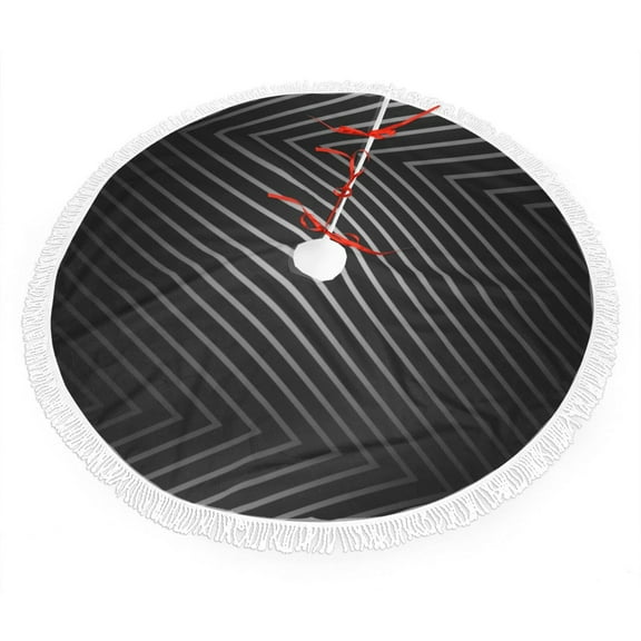 Black Stripe Silver Christmas Tree Skirt Tassel Lace for Xmas Ornaments Decoration 36"