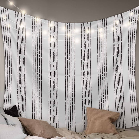Black Stripe Small Tapestry for Bedroom Wall Hanging Tapestry, Modern Abstract Vertical Stripes Beige Ceiling Backdrop Tapestries Poster Blanket Wall Decor for Teens Room Living Room Dorm 23" x 28"