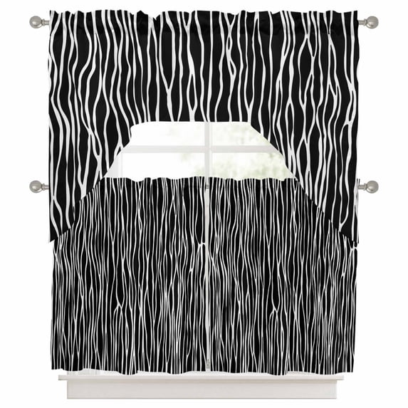Black Stripe Swag Valance and Tier Set of 3, Retro Abstract Art ...