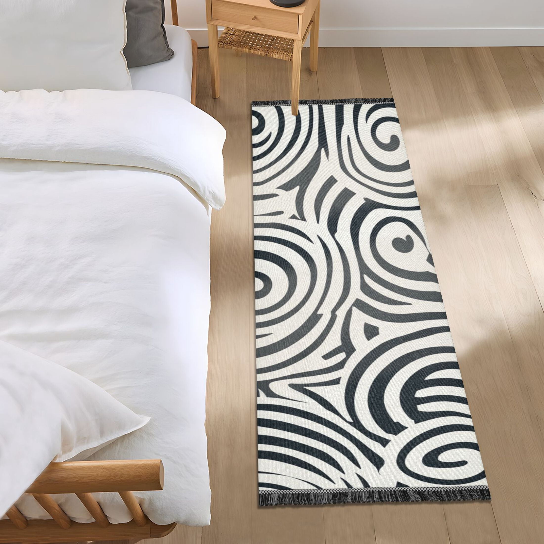Black Stripe Swirl Bedroom Runner Rug 2'x 6' Non Slip Carpet Indoor Home Area Rug Living Room ...