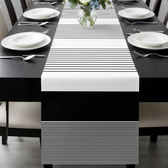 Black Stripe Table Runner 36 Inches Long, Modern Rustic Horizontal Black Striped Kitchen Coffee Dining Table Decoration for Home Party Birthday Wedding Home Decor 13x36 Inches