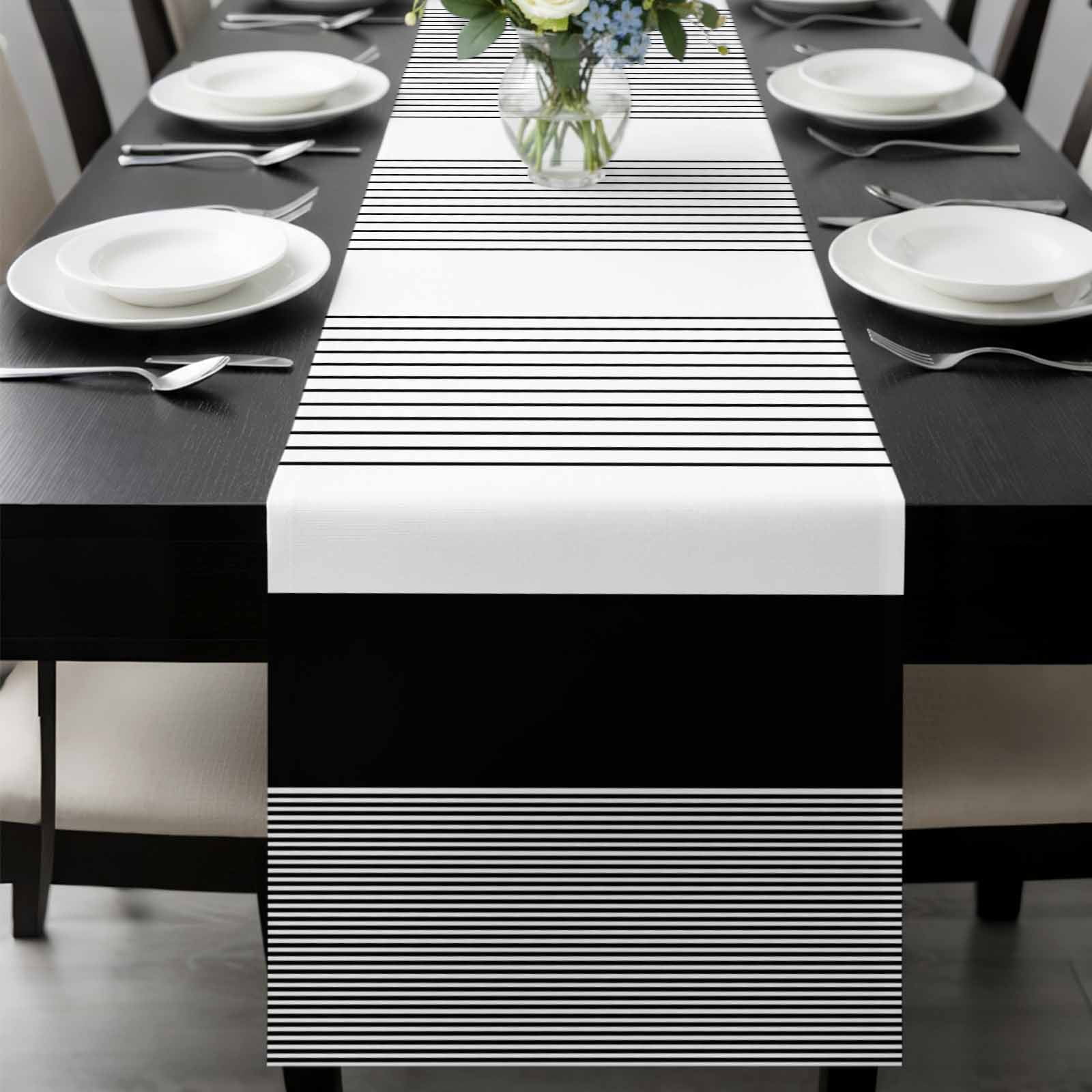 Black Stripe Table Runner 70 Inches Long, Modern Rustic Horizontal Black Striped Kitchen Coffee Dining Table Decoration for Home Party Birthday Wedding Home Decor 13x70 Inches