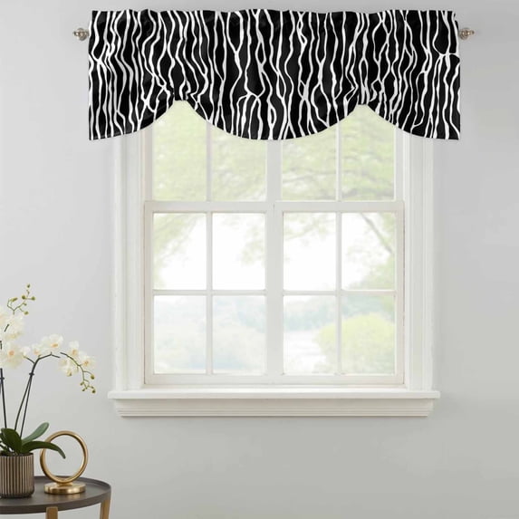 Black Stripe Tie Up Valances Curtain, Retro Abstract Art Geometric ...
