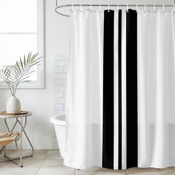 Black Stripe Waterproof Fabric Shower Curtain,Abstract Modern Art Vertical Striped Waterproof Fabric Shower Curtain for Bathroom Curtains Bathtubs Hotel Shower Curtains with 12 Hooks Small 36x72in