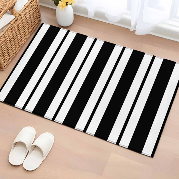 Black Striped 2'x3' Rug for Entryway Front Door Kitchen Sink Area, Modern Stripes Farmhouse Rustic Country Low Pile Washable Non Slip Rectangle Area Rug