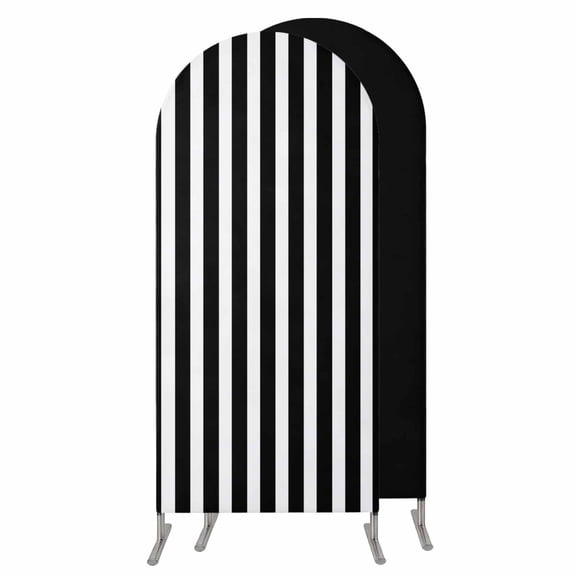 Black Striped Arch Backdrop Cover 4 FT,Spandex Wedding Arch Stand Covers Stretchy Backdrop,Modern Farmhouse Black and White Stripes Round Top Party Arched Background for Birthday Event Baby Shower