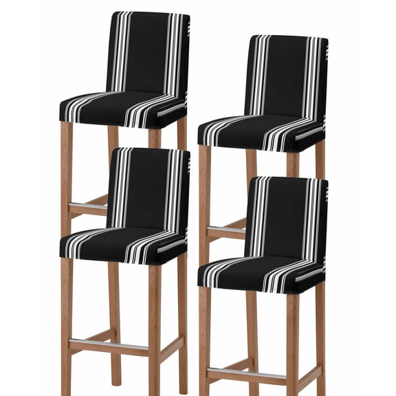 Black Striped Bar Stool Covers Set of 4, Farmhouse Black White Stripes Stretch Washable Bar Chair Covers with Backs, Removable Pub Counter Height Chair Cover for Kitchen Dining Room Cafe