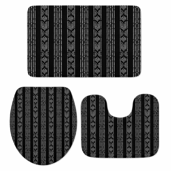 Black Striped Bath Mat 3 Piece Bathroom Rug Set, Modern Abstract Art Geometric Stripes Non Slip Bath Rug Contour Mat and Toilet Lid Cover, Absorbent Shower Mats Soft Bath Rugs and Mats Sets