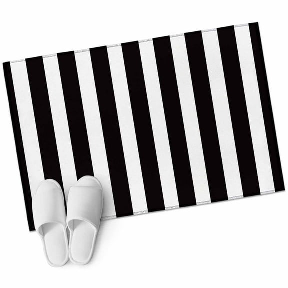 Black Striped Bathroom Mat 2x3 FT, Non Slip Small Kitchen Mat, Modern Farmhouse Black White Stripes Washable Soft Backed Front Door Throw Rug Non-Shedding Indoor Outdoor Doormat for Entryway Sink