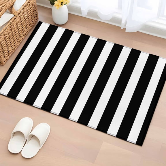 Black Striped Bathroom Mats 2x3 FT,Non Slip Small Kitchen Mat,Modern Farmhouse Black and White Stripes Washable Soft Backed Front Door Throw Rugs Non-Shedding Indoor Outdoor Doormat for Entryway Sink