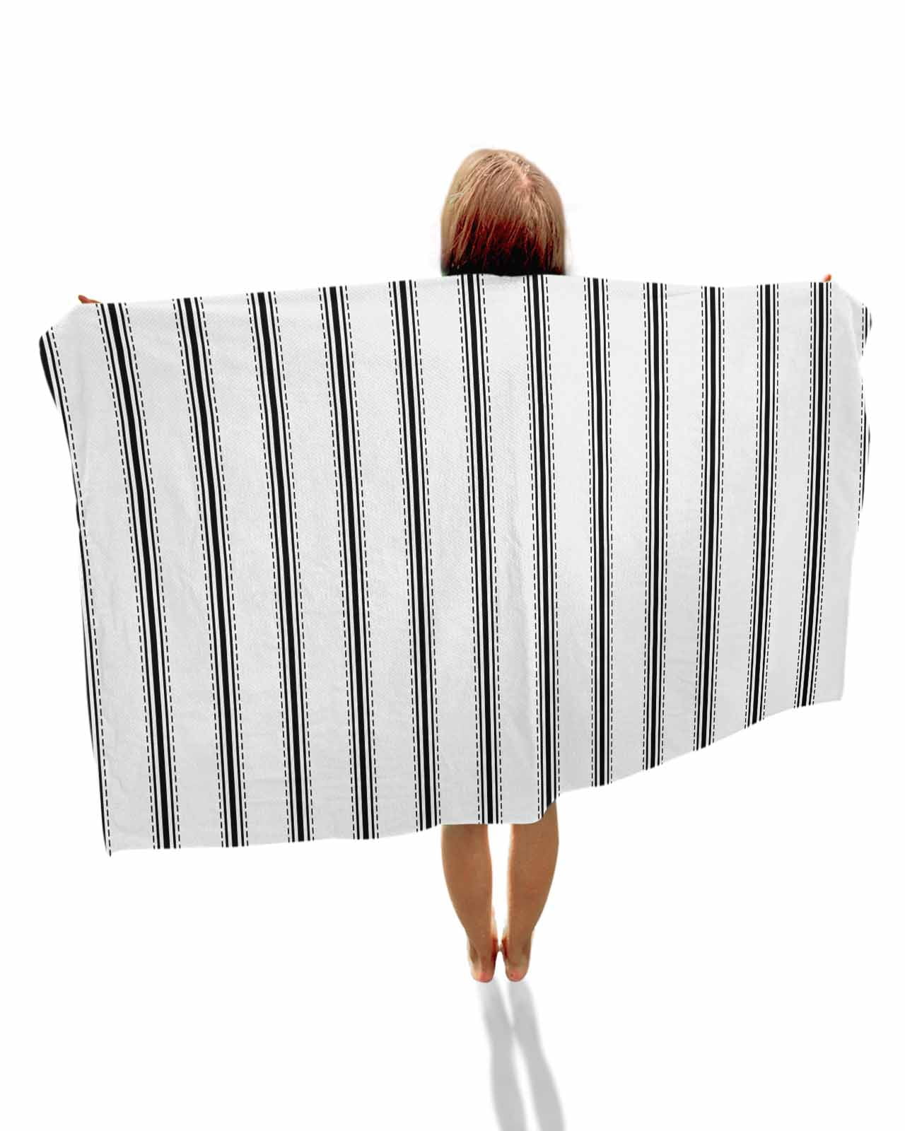 Black Striped Beach Towels Oversized Super Absorbent, Black White Stripes Farmhouse Lightweight Bath Towel Quick Dry Sets For Bathroom/Pool/Rv Camping/Beach Play/Gym Room/Picnic 35"x70"