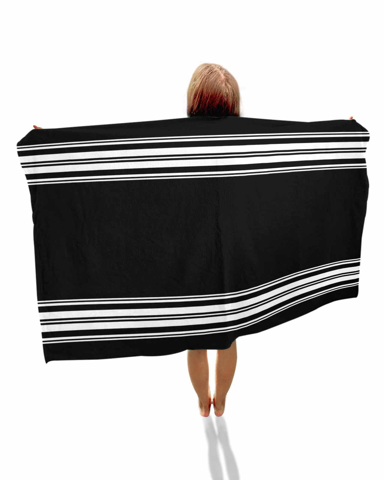 Black Striped Beach Towels Oversized Super Absorbent, Farmhouse Black White Stripes Lightweight Bath Towel Quick Dry Sets For Bathroom/Pool/Rv Camping/Beach Play/Gym Room/Picnic 30"x60"