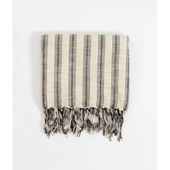 Cotton-Linen Turkish Beach Bath Blanket, Picnic Blanket Throw, Black Striped Table Cloth