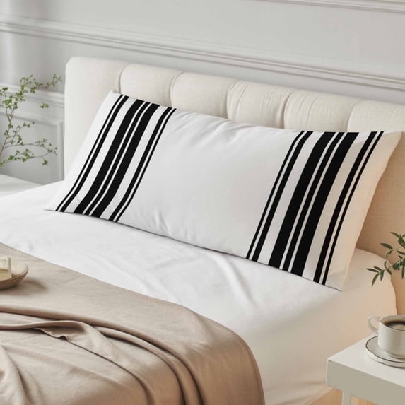 Black Striped Body Pillow Cover, Pillowcase Protectors with Zipper, Breathable Decorative Throw Pillow Case Cover, Modern White Striped Abstract Art Aesthetics Pillow Shams for Couch Sofa 20x54Inch
