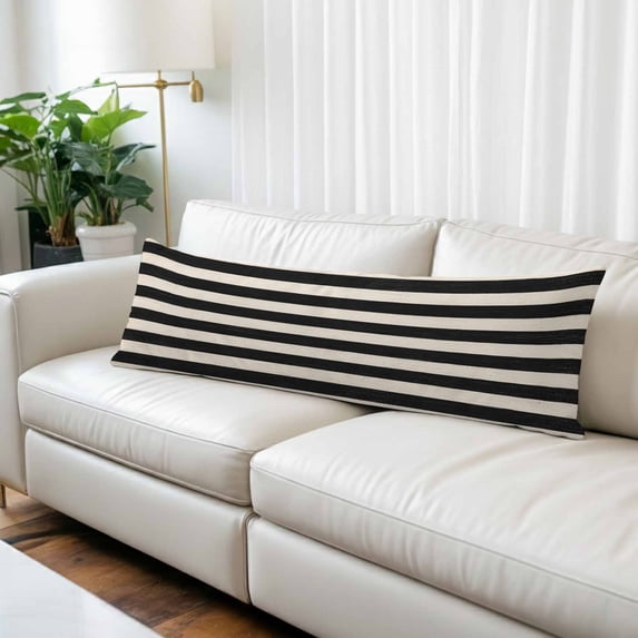 Black Striped Body Pillow Covers 20"x54", Farmhouse Country Minimalist Cream Stripes Soft Brushed Microfiber Breathable Throw Pillow Covers, Decorative Pillowcase with Zipper for Sofa Couch Bedroom
