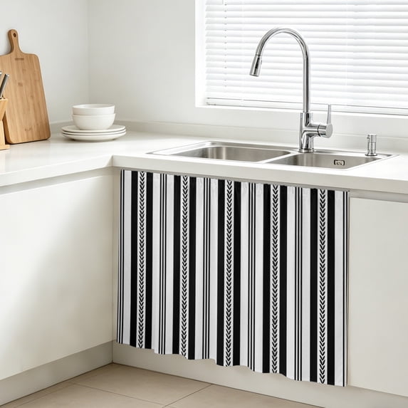 Black Striped Cabinet Curtain, Rustic Country Stripes Farmhouse Modern ...