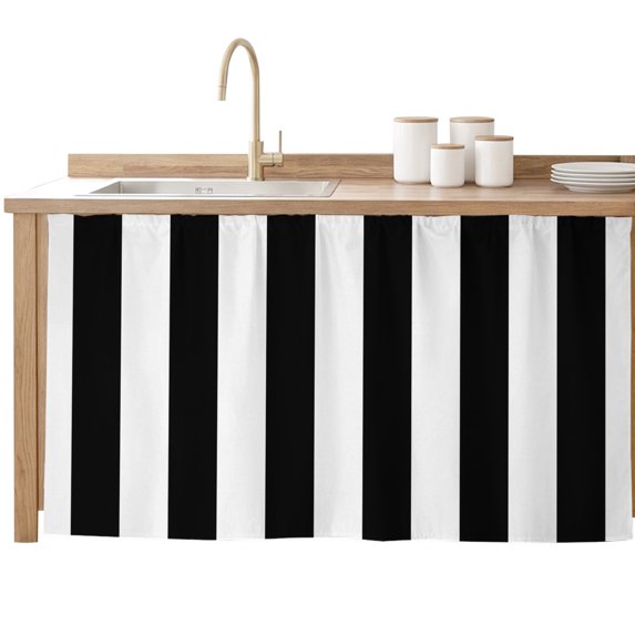 Black Striped Cabinet Curtains 28"x51" Sink Skirt for Bathroom Kitchen, Vertical Stripe Boho Minimalist Country Self Stick Adhesive Under Desk Covers Tall Laundry Cabinet Storage Organizer