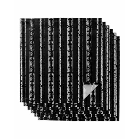 Black Striped Cloth Napkins Set of 6 Reusable Dinner Napkins, Modern Abstract Art Geometric Stripes Cocktail Napkin Washable Table Napkins for Wedding/Holiday Party/Baby Shower 20"x20"