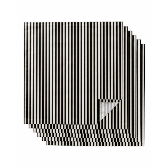Black Striped Cloth Napkins Washable Set of 6, Modern Simple Farmhouse Beige Vintage Reusable Dinner Table Napkins Cloth Bulk for Weddings Kitchen Restaurants Hotel Events Parties 20 x 20 Inch