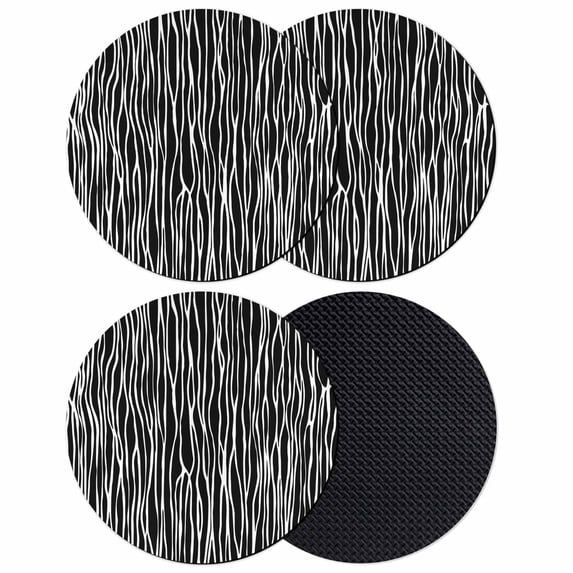 Black Striped Coasters Set of 4, Absorbent Coasters for Drinks, Retro Wave Lines Texture Simple Coaster for Desk Coffee Table Protection, Home Decor House Warming Gifts 4"