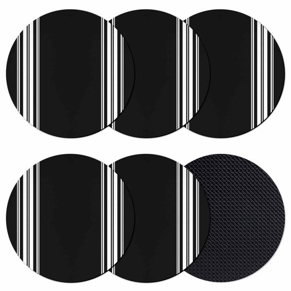 Black Striped Coasters Set of 6, Farmhouse Black White Stripes Absorbent Coasters for Drinks, Coaster for Bar Office Dining Coffee Table Accessories Decor, Non Slip Round Desk Coaster