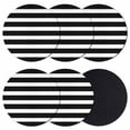 thumbnail image 1 of Black Striped Coasters Set of 6, Modern Simple Monochrome Geometric White Absorbent Coasters for Drinks, Coaster for Bar Office Dining Coffee Table Accessories Decor, Non Slip Round Desk Coaster, 1 of 9