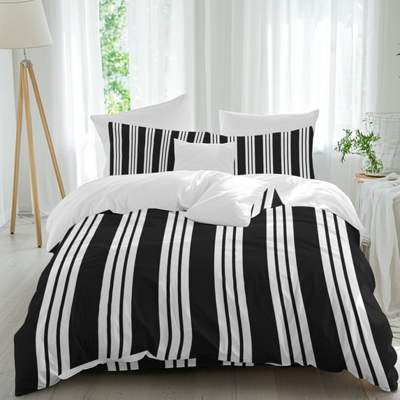 Black Striped Comforter Set Full Size, Modern Classic Stripes Rustic ...