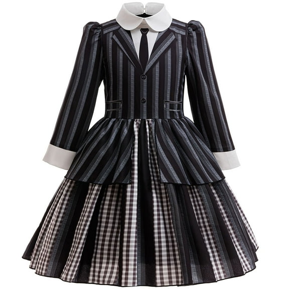 Black Striped Costume for Girls College Uniform Cosplay Dress Gothic Outfits for 4-5Y