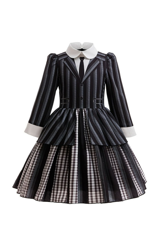 Black Striped Costume for Girls College Uniform Cosplay Dress Gothic Outfits for 4-5Y
