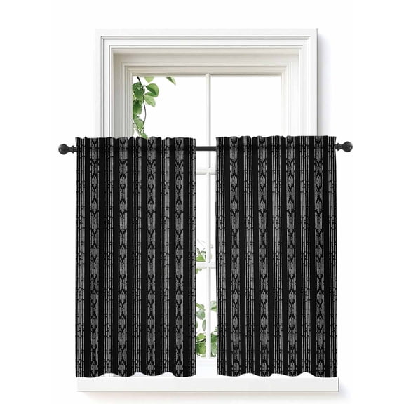 Black Striped Curtains 45 Inch Length, Sheer Curtains for Bedroom Living Room Window Modern Abstract Art Geometric Stripes Rod Pocket Voile Drapes Kitchen Curtains Small Half Window 42"x45" 2 Panels