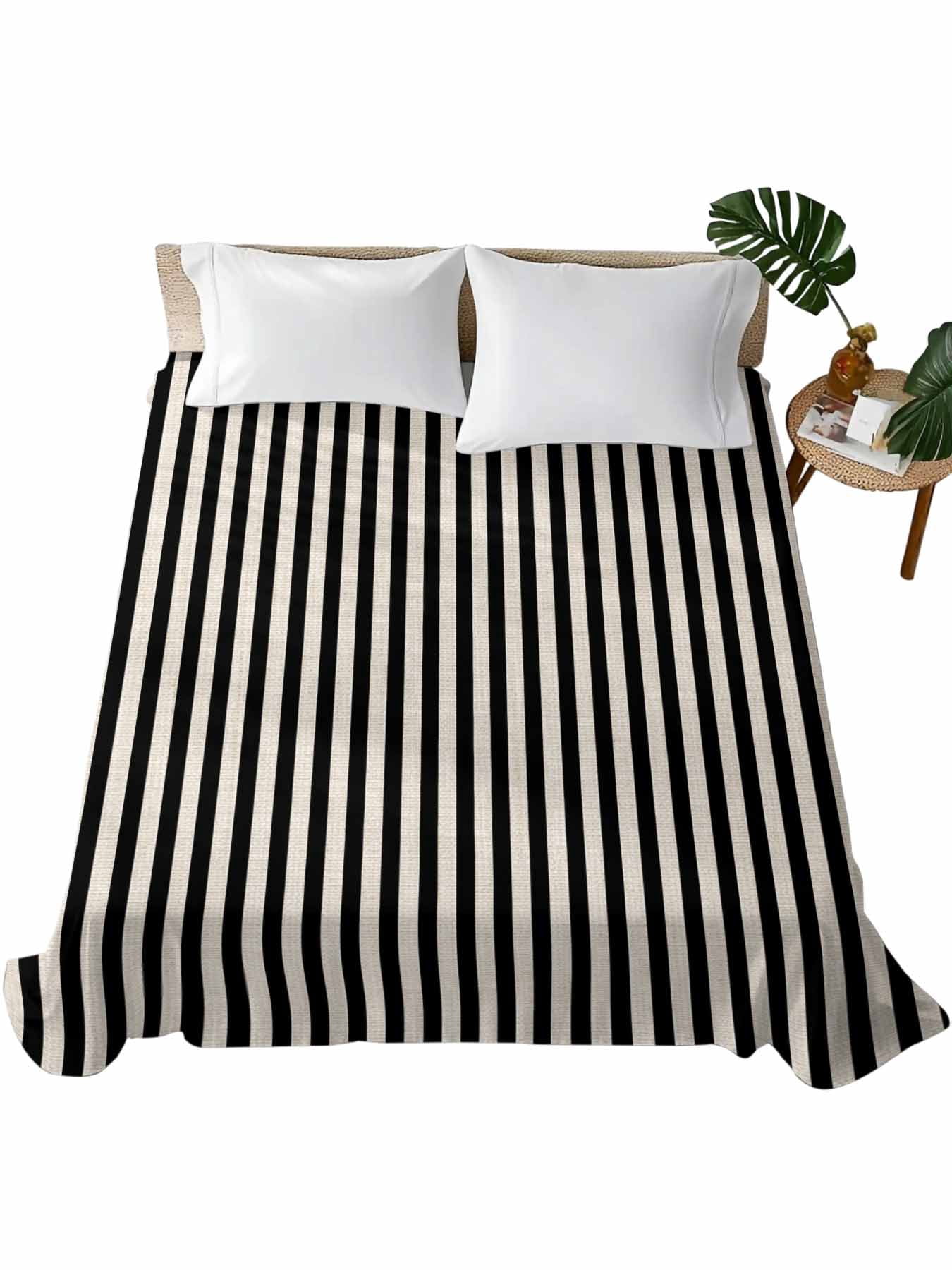Black Striped Flat Sheets Only Queen Size, Soft Breathable Bed Top ...