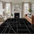 thumbnail image 1 of Black Striped Geometric Area Rugs 6'x9', Washable Small Throw Rugs for Kitchen Dining room, Modern Abstract Art Stripes Indoor Outdoor Rug Non-Slip Low Pile Carpet Runner Reversible Floor Mats, 1 of 8