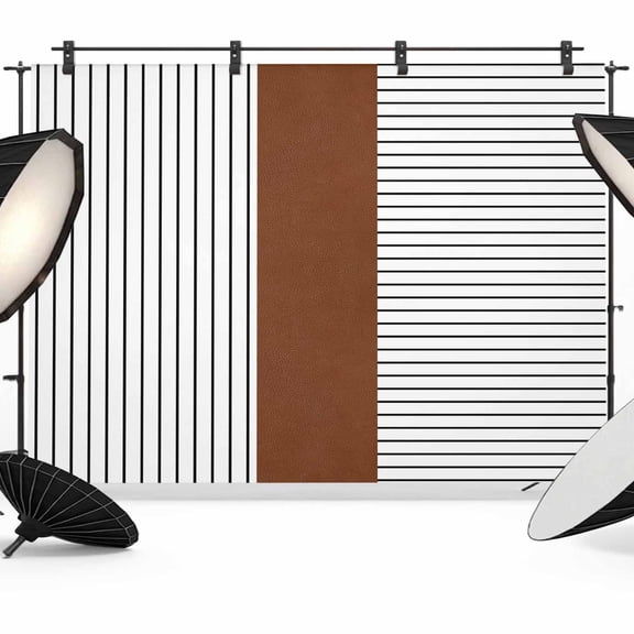 Black Striped Geometric Backdrop for Photoshoot, Photography Photo Studio Background Wall Backdrop, Modern Boho Brown Back Drop Banner Panel for Portraits Wedding Party Live Streaming Decor 7x5Ft