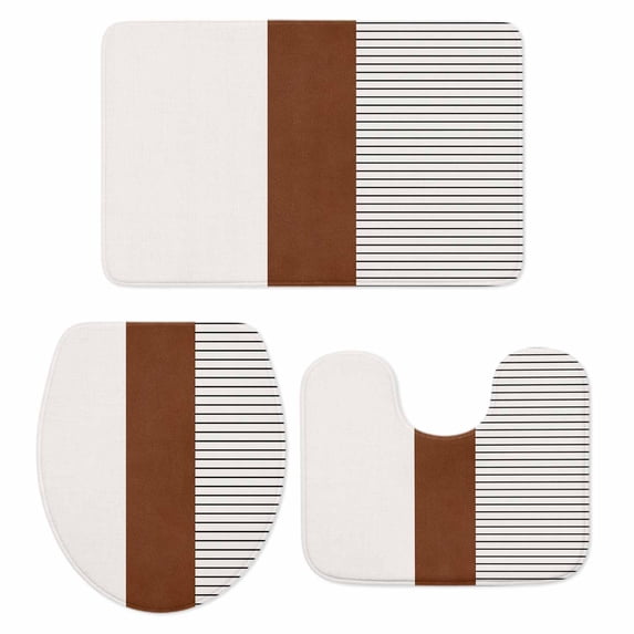 Black Striped Geometric Bath Mat 3 Piece Bathroom Rug Set, Modern Boho Brown Rustic Non Slip Bath Rug Contour Mat and Toilet Lid Cover, Absorbent Shower Mats Soft Bath Rugs and Mats Sets