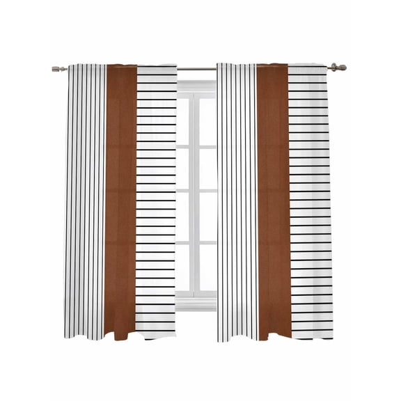 Black Striped Geometric Curtains 72 Inch Length, Sheer Curtains for Bedroom Living Room Window Modern Boho Brown Rod Pocket Voile Drapes Kitchen Curtains Small Half Window 52"x72" 2 Panels
