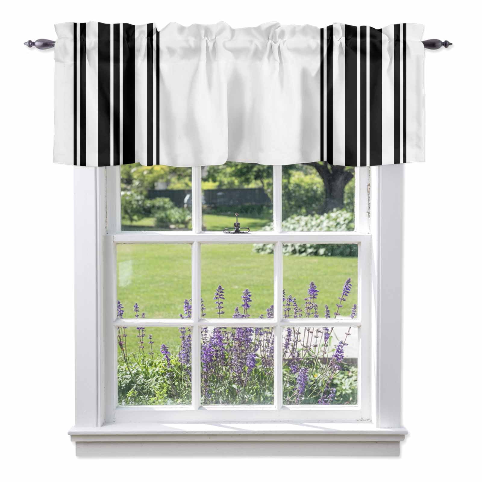 Black Striped Kitchen Curtain Valances for Windows Farmhouse Short ...