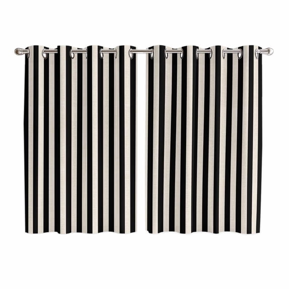 Black Striped Kitchen Curtains 72 Inch Length, Modern Simple Farmhouse Beige Vintage Grommet Top Bedroom Living Room Curtains, Light Filtering Cafe Curtain Drapes 2 Panels Set 104''x72''