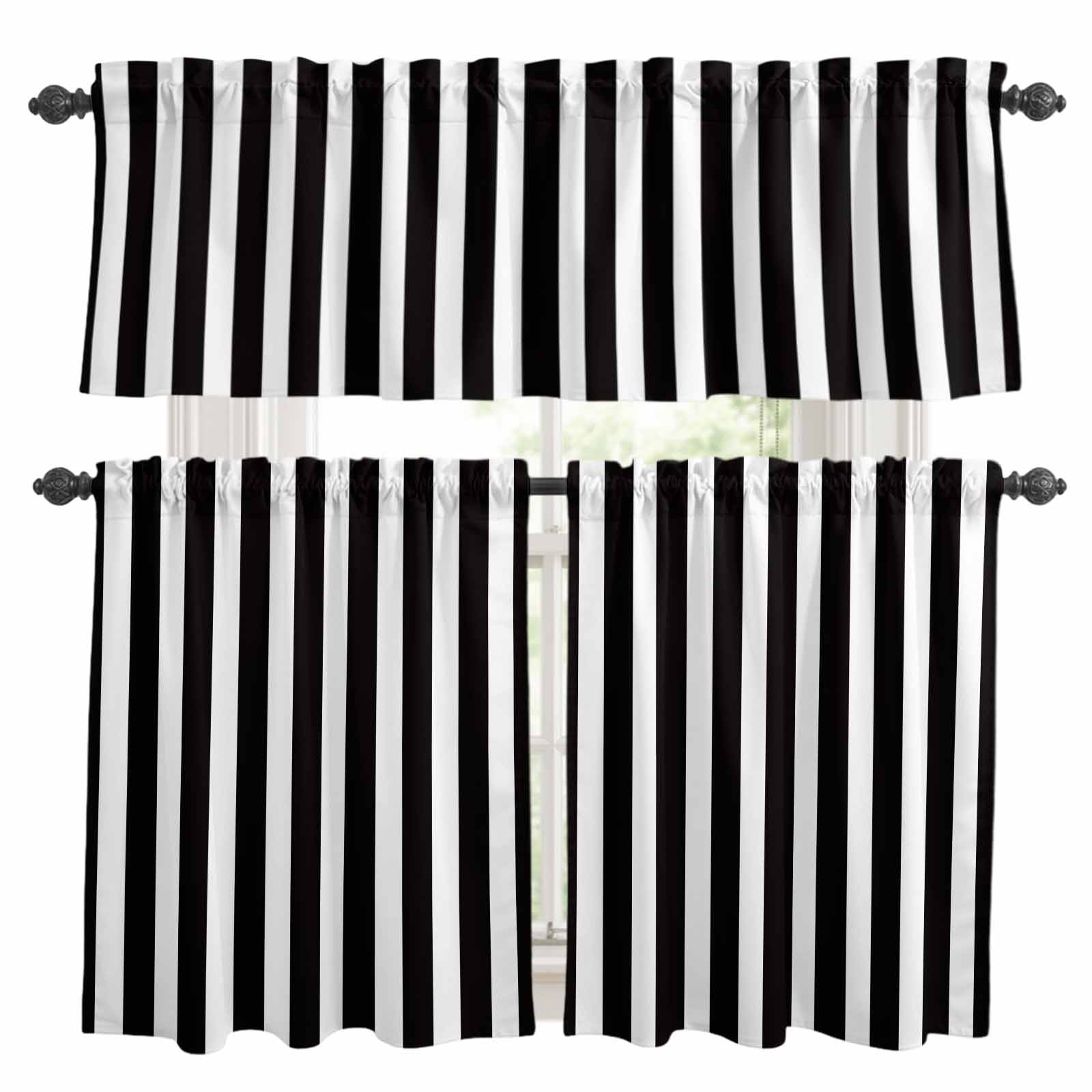 Black Striped Kitchen Curtains, Modern Farmhouse Black White Stripes ...