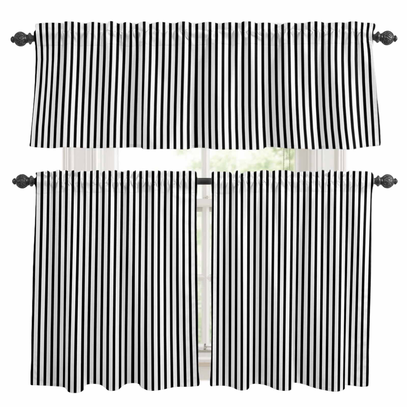 Black Striped Kitchen Curtains Set for Windows, Modern Stripes ...