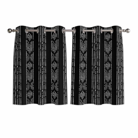 Black Striped Kitchen Curtains Short 45 Inch Length, Modern Abstract Art Geometric Stripes Grommet Top Bedroom Living Room Curtains, Light Filtering Cafe Curtain Drapes 2 Panels Set 84''x45''