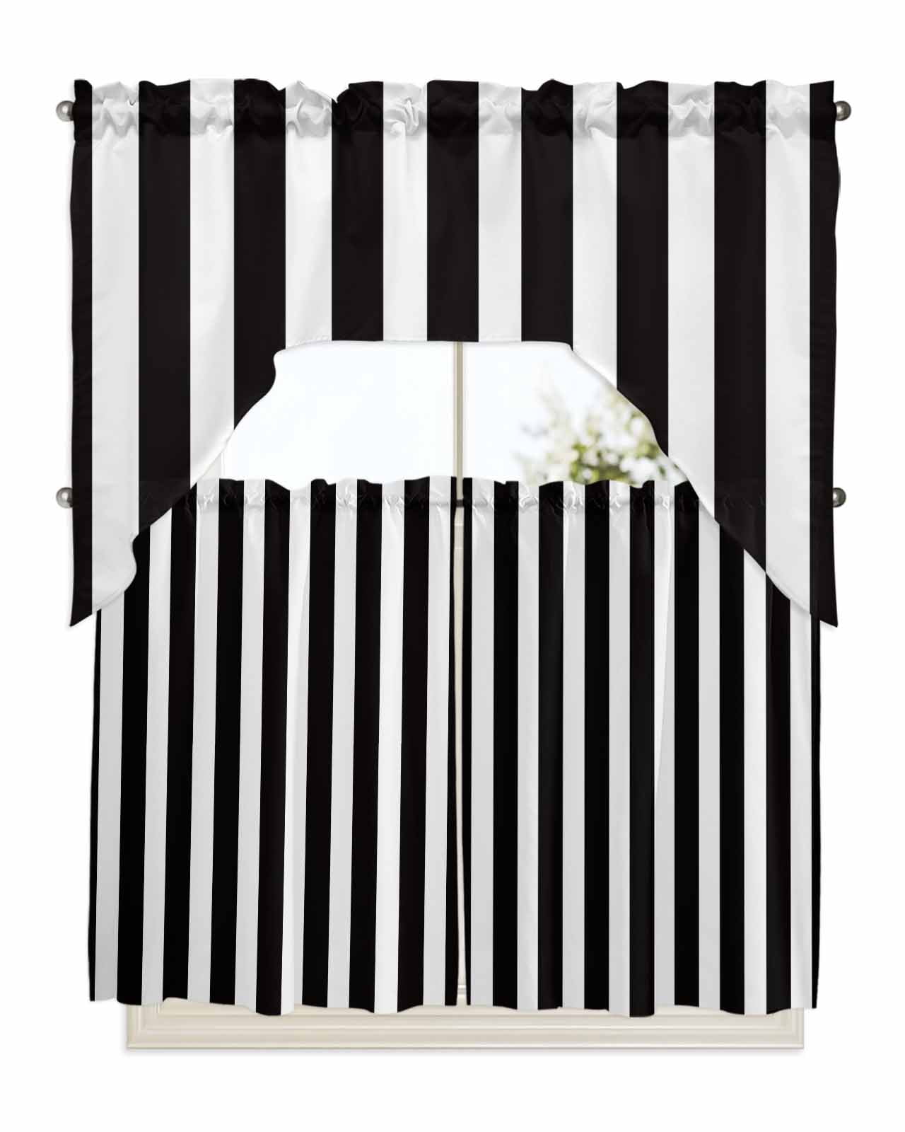 Black Striped Kitchen Curtains Swag Valance and Tier Curtains Set 36 ...