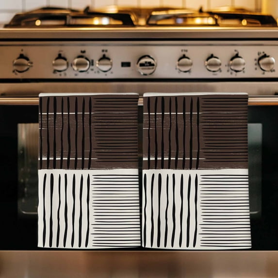 Black Striped Kitchen Towels Set of 1, Farmhouse Stripes Modern Abstract Art Absorbent Dish Towels for Kitchen, Microfiber Hand Towel, Quick Drying Tea Towel for Cleaning Decorative Dishcloths