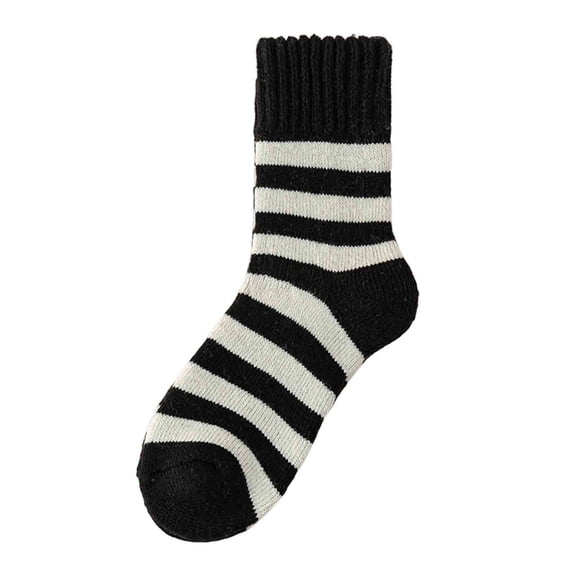 Black Striped Mid-Calf Wool Socks For Men With Fleece Lining And Enhanced Thickness For Cold Weather Warmth Ideal For Sleeping And Daily Comfort
