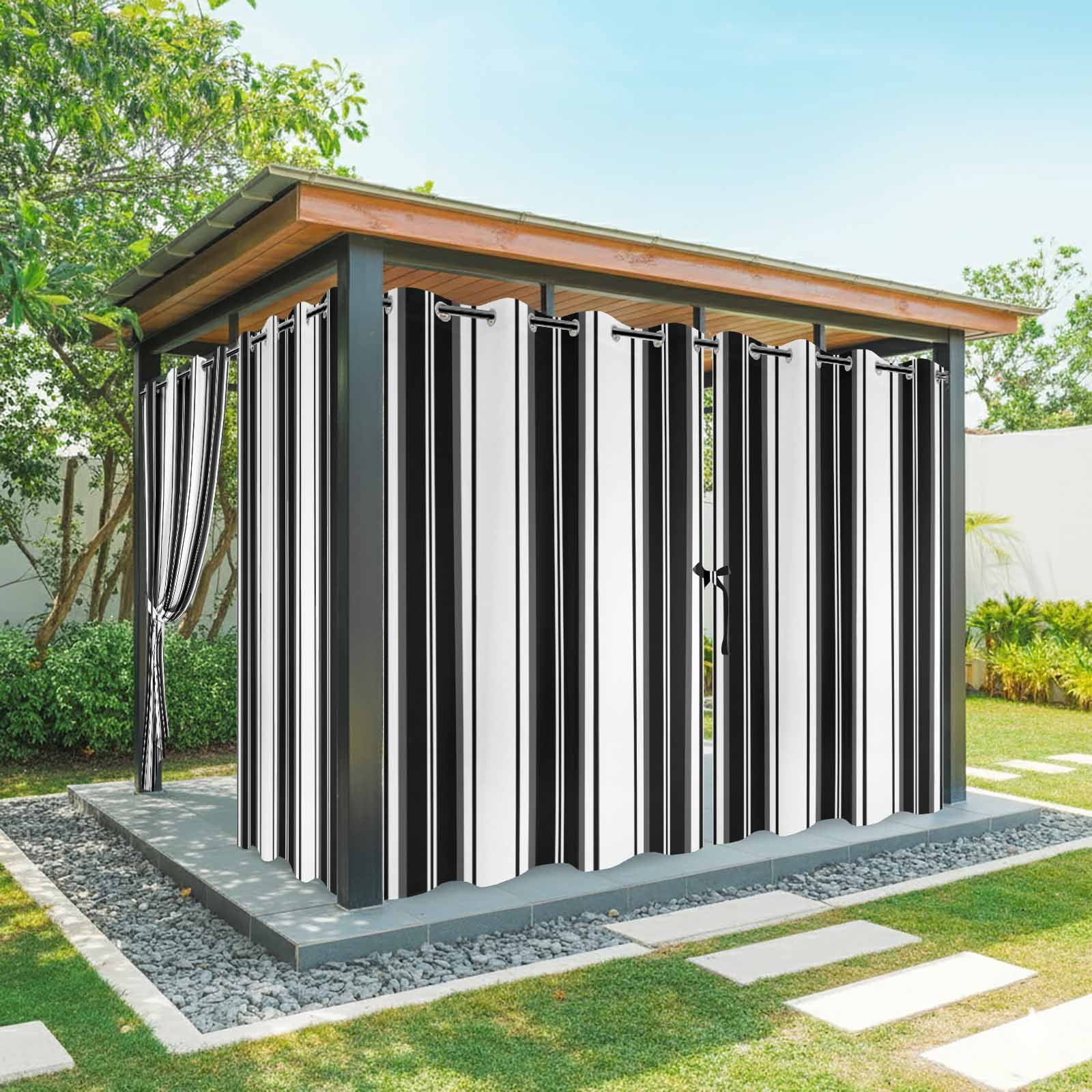 Black Striped Outdoor Curtains for Patio, Vertical Stripe Modern Minimalist Sunshade Privacy Drapes Grommet Waterproof Outside Curtains for Porch/Cabana/Balcony 54"x 108", 1 Panel