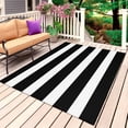 thumbnail image 1 of Black Striped Outdoor Rug 5x8 Ft, Non Slip Washable Area Rug, Modern Simple Monochrome Geometric White Patio Rugs Carpet Runner, Large Floor Mat for Indoor/Outdoor Deck Porch Camping, 1 of 8