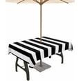 thumbnail image 1 of Black Striped Outdoor Tablecloth with Umbrella Hole & Zipper, Farmhouse Rectangle Tablecloth 60x102 Inch, Modern Black White Stripes Patio Table Cover Waterproof Table Cloth for Picnic/Party, 1 of 6