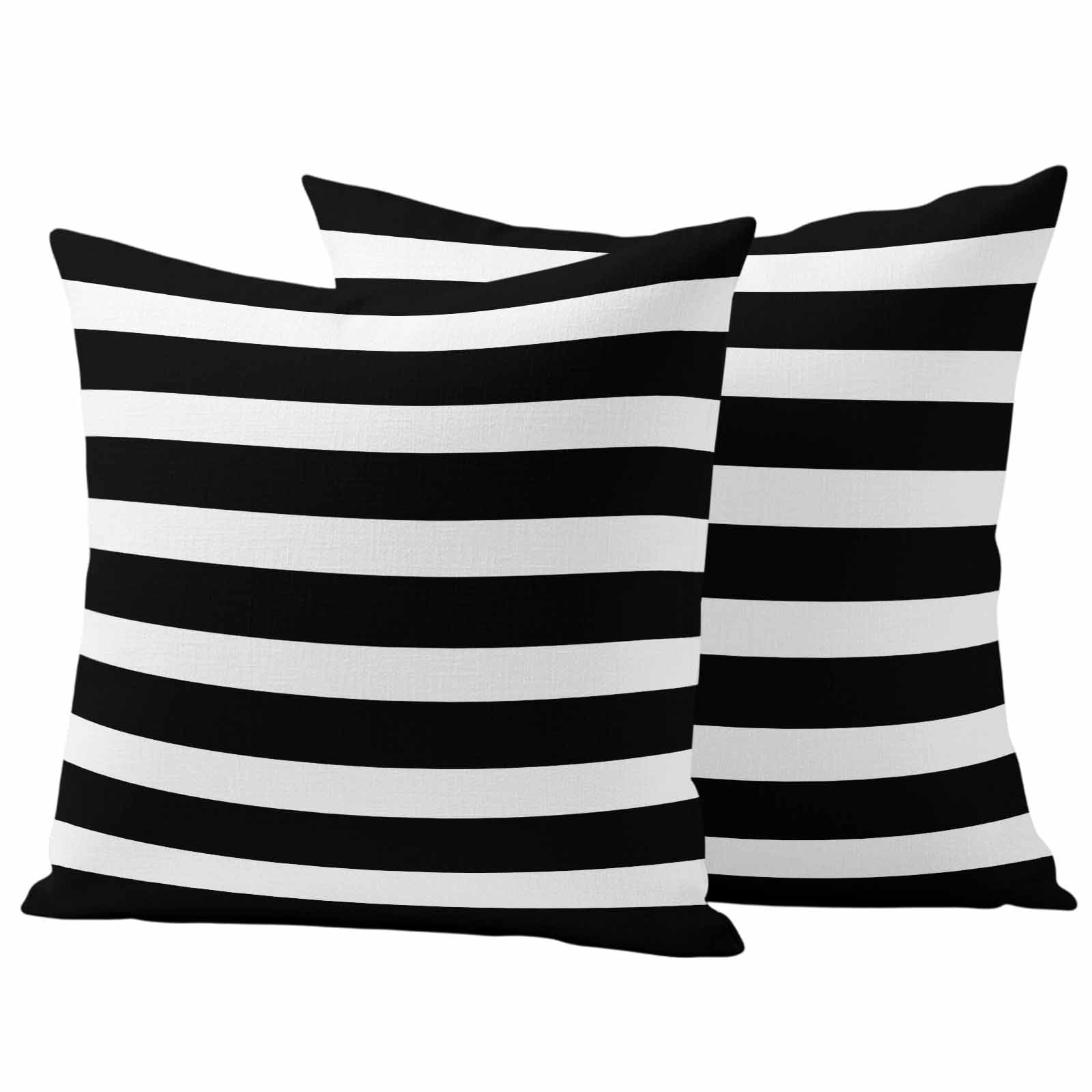 Black Striped Outdoor Waterproof Pillow Covers, Modern Simple Monochrome Geometric White Decorative Square Throw Pillowcase Sofa Cushion Sham for Patio/Couch/Chair, 16"x16" 2 Pack