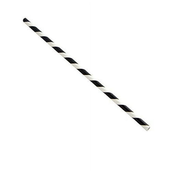 Black Striped Paper Straws Coated with Bees Wax - Dia: .2 L: 7.75" - 500pcs